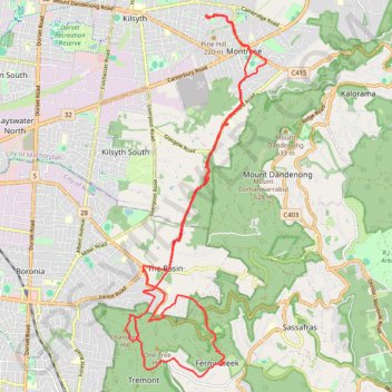 Ferny Creek ride trail, distance, elevation, map, profile, GPS track