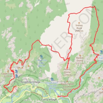 Yosemite North Dome Loop trail, distance, elevation, map, profile, GPS track
