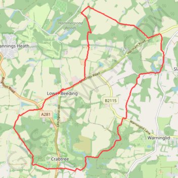 Walk - Furnace Pond, Lower Beeding trail, distance, elevation, map, profile, GPS track