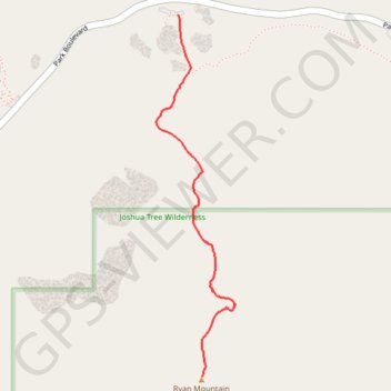Ryan Mountain Trail in Joshua Tree National Park trail, distance, elevation, map, profile, GPS track