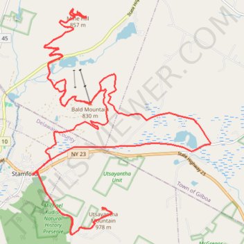 Stamford Triple - Bald Mountain, Mine Hill and Utsayantha Mountain loop hike trail, distance, elevation, map, profile, GPS track
