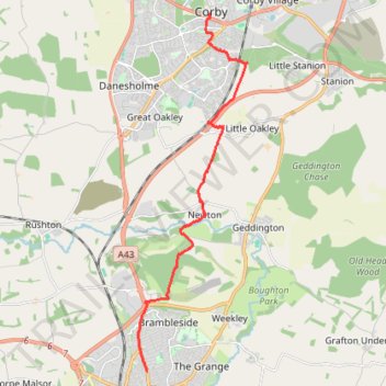 Walk from Kettering to Corby trail, distance, elevation, map, profile, GPS track