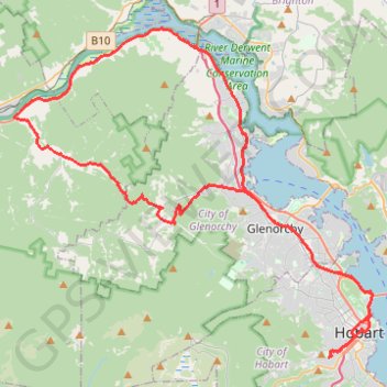 South Hobart - Glenlusk - Derwent River - Moelsworth trail, distance, elevation, map, profile, GPS track