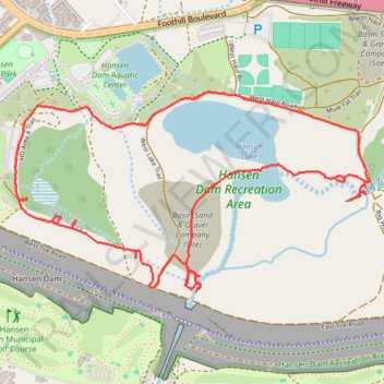 Hansen Dam Lake loop trail, distance, elevation, map, profile, GPS track