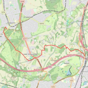 Walk Tadworth to Merstham trail, distance, elevation, map, profile, GPS track