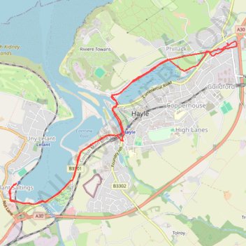 Run around Hayle trail, distance, elevation, map, profile, GPS track