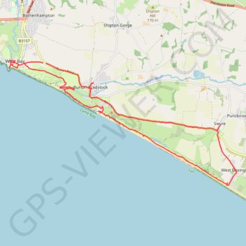 Loop between West Bay and West Bexington along Lyme Bay trail, distance, elevation, map, profile, GPS track