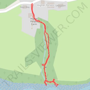 Footpath down to creek from Higher Penpol trail, distance, elevation, map, profile, GPS track