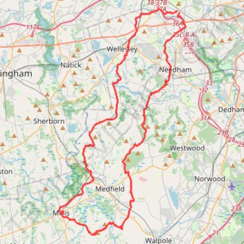 Various trails in Dover / Medfield / Millis trail, distance, elevation, map, profile, GPS track