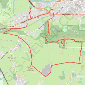Otley Chevin trail, distance, elevation, map, profile, GPS track