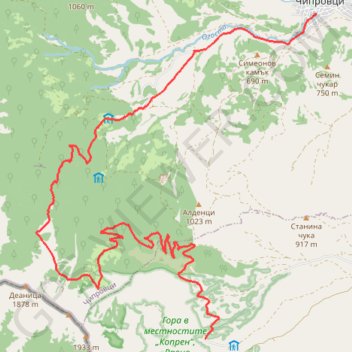 Kopren-Chiprovtsi trail, distance, elevation, map, profile, GPS track