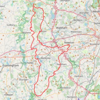 Medfield/Dover trail, distance, elevation, map, profile, GPS track