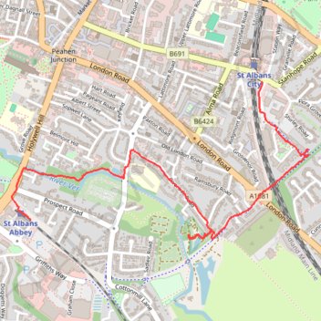 Colne Valley walk, St Albans trail, distance, elevation, map, profile, GPS track