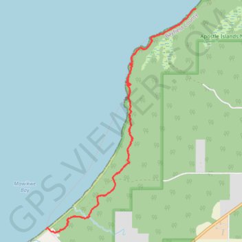 Apostle Islands Sea Caves from Meyers Beach via Lakeshore Trail in Apostle Islands National Lakeshore trail, distance, elevation, map, profile, GPS track