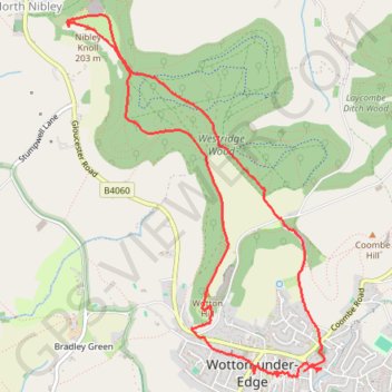 Tyndale Monument loop from Wotton-under-Edge via Westridge Wood, Nibley Knoll and Wotton Hill in the Cotswolds National Landscape trail, distance, elevation, map, profile, GPS track