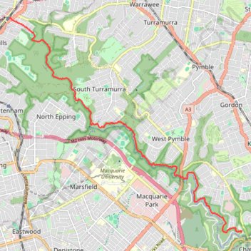 Hike through Lane Cove National Park along the Great North Walk trail, distance, elevation, map, profile, GPS track