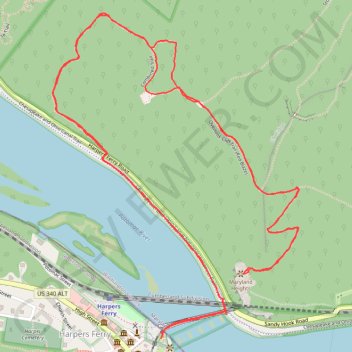 Maryland Heights via Naval Battery and Overlook Cliff Trail in Harpers Ferry National Historical Park trail, distance, elevation, map, profile, GPS track