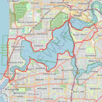 Perth - Swan River - Cottelsoe Beach trail, distance, elevation, map, profile, GPS track