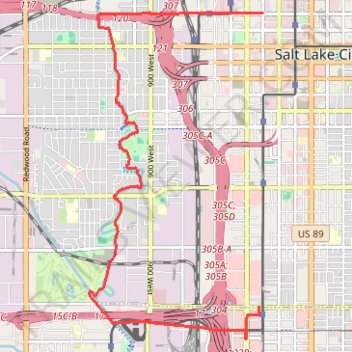 Ride from Downtown SLC to Ballpark along 200 S, JRT, and Parleys Trail trail, distance, elevation, map, profile, GPS track