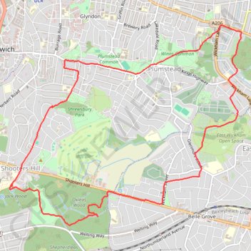 Oxleas Woods trail, distance, elevation, map, profile, GPS track