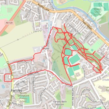 Trace of trails for Coal Hill, Rodley trail, distance, elevation, map, profile, GPS track