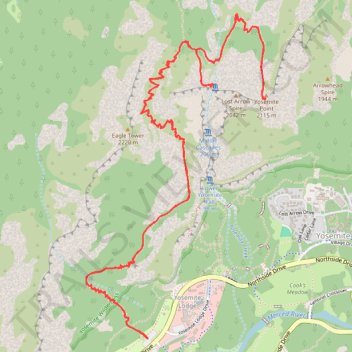 Yosemite Point via Upper Yosemite Fall Trail in Yosemite National Park trail, distance, elevation, map, profile, GPS track