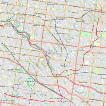 Box Hill - Elsternwick trail, distance, elevation, map, profile, GPS track