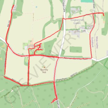 Whitedown & Dog Kennel Green loop trail, distance, elevation, map, profile, GPS track