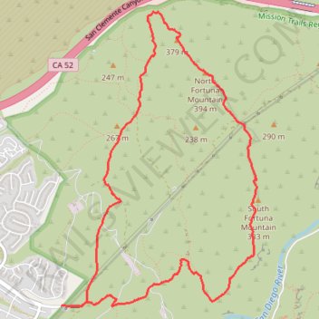 Fortuna Mountain Loop Trail in Mission Trails Regional Park trail, distance, elevation, map, profile, GPS track