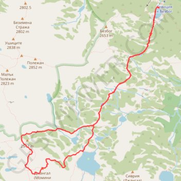 Bezbog hut - Dzhangal (2730) - Popovo ezero - Bezbog hut trail, distance, elevation, map, profile, GPS track