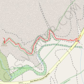 Pullout via Canyon Overlook trail, distance, elevation, map, profile, GPS track