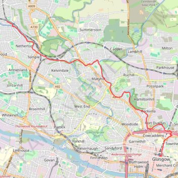 Forth and Clyde Canal Glasgow Spur Towpath - Westerton to Glasgow trail, distance, elevation, map, profile, GPS track